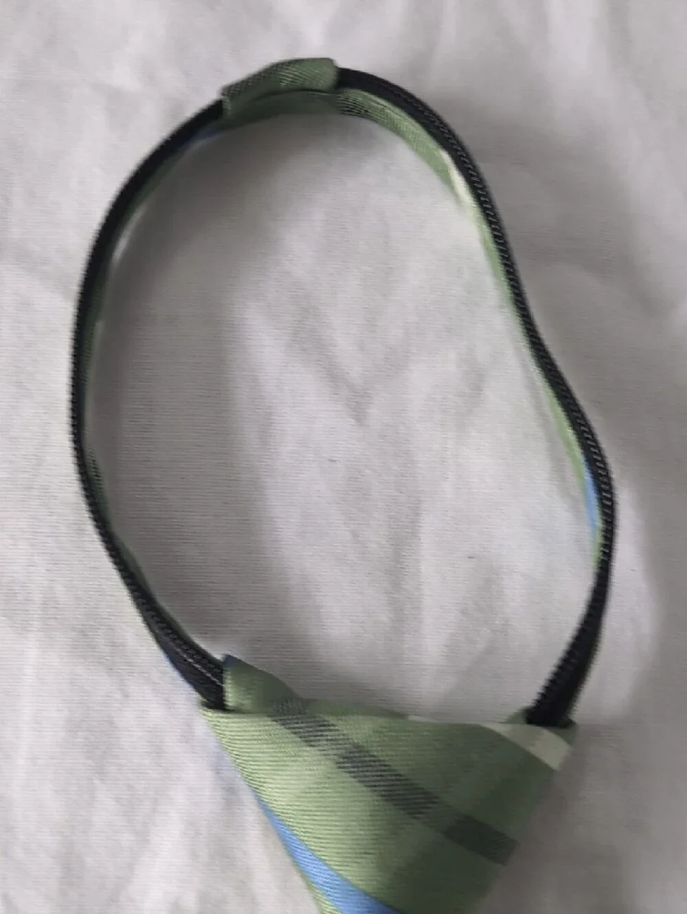 Chaps Green Striped Kids Tie with Blue and Gray Accents